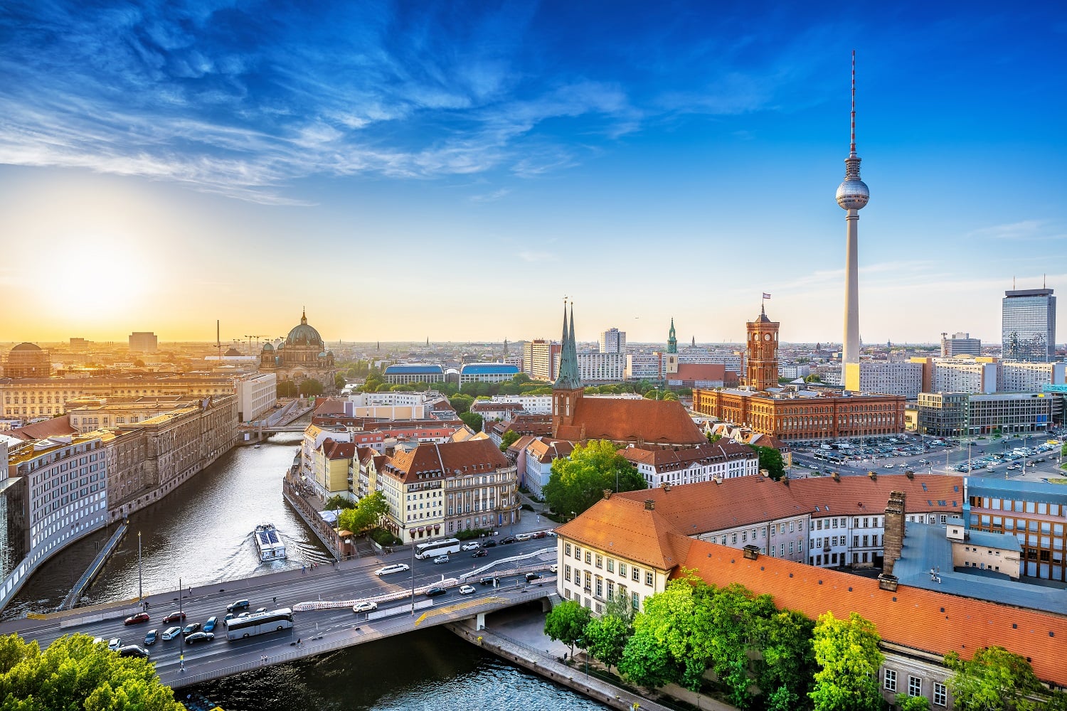 panoramic view at central berlin while sunset