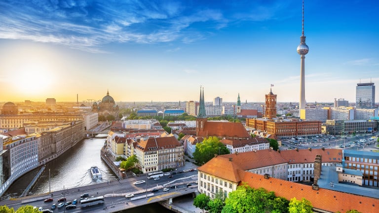 panoramic view at central berlin while sunset